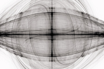 Black pattern of curved waves and rays on a white background. Abstract fractal 3D rendering