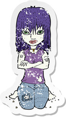 retro distressed sticker of a cartoon vampire girl