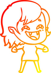 warm gradient line drawing cartoon laughing vampire girl