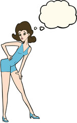 cartoon model woman posing with thought bubble