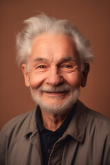 Obraz premium Closeup portrait of smiling elder man, created with Generative AI Technology