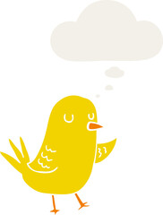 cartoon bird and thought bubble in retro style
