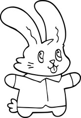 line drawing cartoon happy rabbit