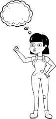 thought bubble cartoon woman clenching fist