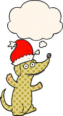 cute christmas cartoon dog and thought bubble in comic book style