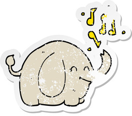 distressed sticker of a cartoon trumpeting elephant