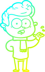 cold gradient line drawing cartoon staring man