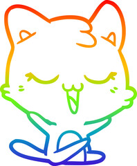 rainbow gradient line drawing cartoon cat