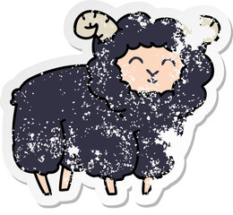 distressed sticker of a quirky hand drawn cartoon ram