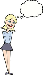 cartoon happy woman with thought bubble