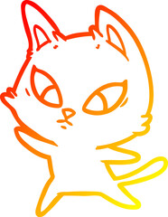 warm gradient line drawing confused cartoon cat