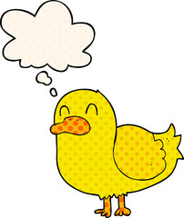 cartoon duck and thought bubble in comic book style