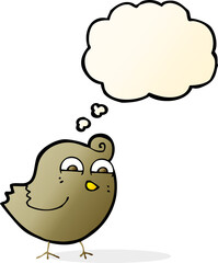 cartoon funny bird with thought bubble