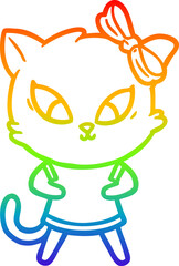 rainbow gradient line drawing cartoon cat