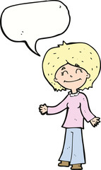 cartoon happy woman with speech bubble