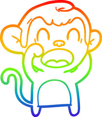 rainbow gradient line drawing shouting cartoon monkey