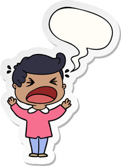 cartoon shouting man and speech bubble sticker
