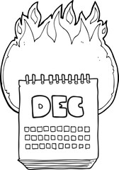 black and white cartoon calendar showing month of december