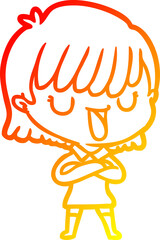 warm gradient line drawing cartoon woman