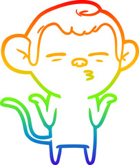 rainbow gradient line drawing cartoon suspicious monkey