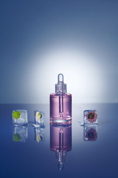 skin rejuvenation with with ice deco, podium with flowers