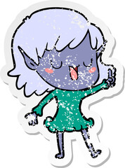 distressed sticker of a cartoon elf girl