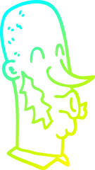 cold gradient line drawing cartoon man with side burns