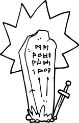line drawing cartoon of a heros grave