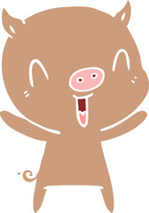 happy flat color style cartoon pig