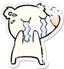 distressed sticker of a cartoon crying polar bear
