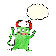 cartoon little devil with thought bubble