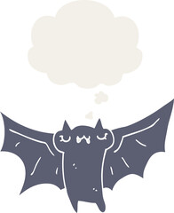 cute cartoon halloween bat and thought bubble in retro style