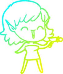 cold gradient line drawing cartoon elf girl