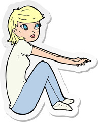 sticker of a cartoon pretty girl sitting