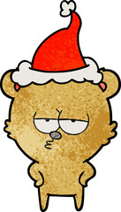 bored bear textured cartoon of a wearing santa hat