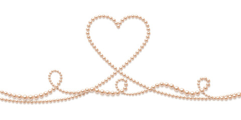 Pearls. Beads. Jewelry. Beautiful vector background. Pearl heart. Garland. Festive decoration.
