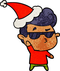 textured cartoon of a cool guy wearing santa hat