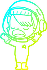 cold gradient line drawing cartoon astronaut girl talking