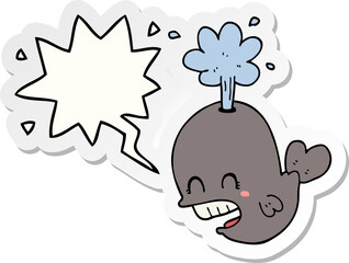 cartoon spouting whale and speech bubble sticker