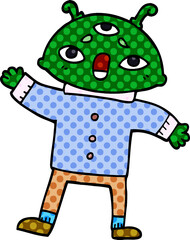 cartoon doodle alien man in sensible clothes