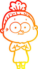 warm gradient line drawing cartoon happy old woman