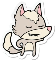 sticker of a friendly cartoon wolf