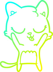 cold gradient line drawing cute cartoon cat