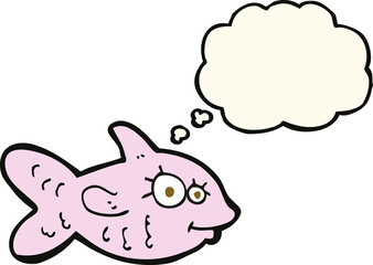 cartoon happy fish with thought bubble