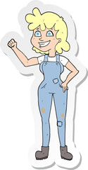 sticker of a cartoon determined woman clenching fist