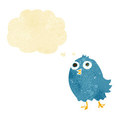 cartoon happy bird with thought bubble