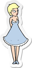 sticker of a cartoon pretty woman in dress