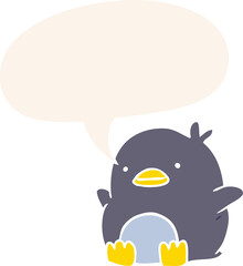 cute cartoon penguin and speech bubble in retro style