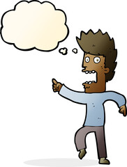 cartoon terrified man with thought bubble