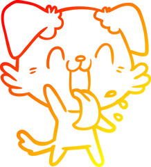 warm gradient line drawing cartoon panting dog waving